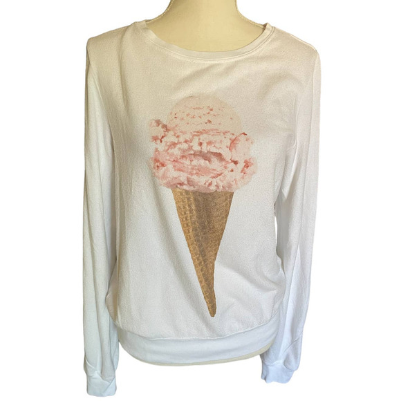 Wildfox Womens Ice Cream Sweatshirt Scope Neck Long Sleeve Size XS White - Picture 1 of 5